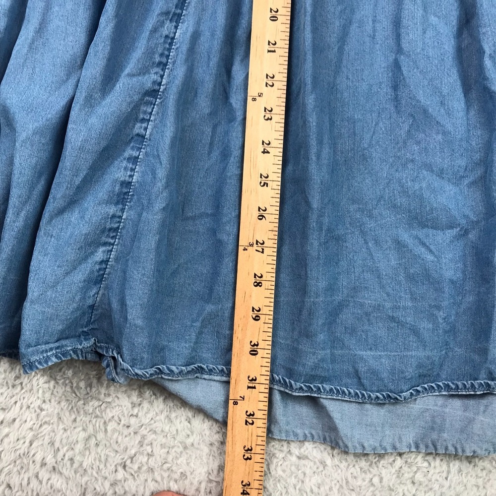 Torrid Off Shoulder Smocked Skater Dress Womens 2X Blue Chambray Lyocell Pockets - Picture 8 of 11